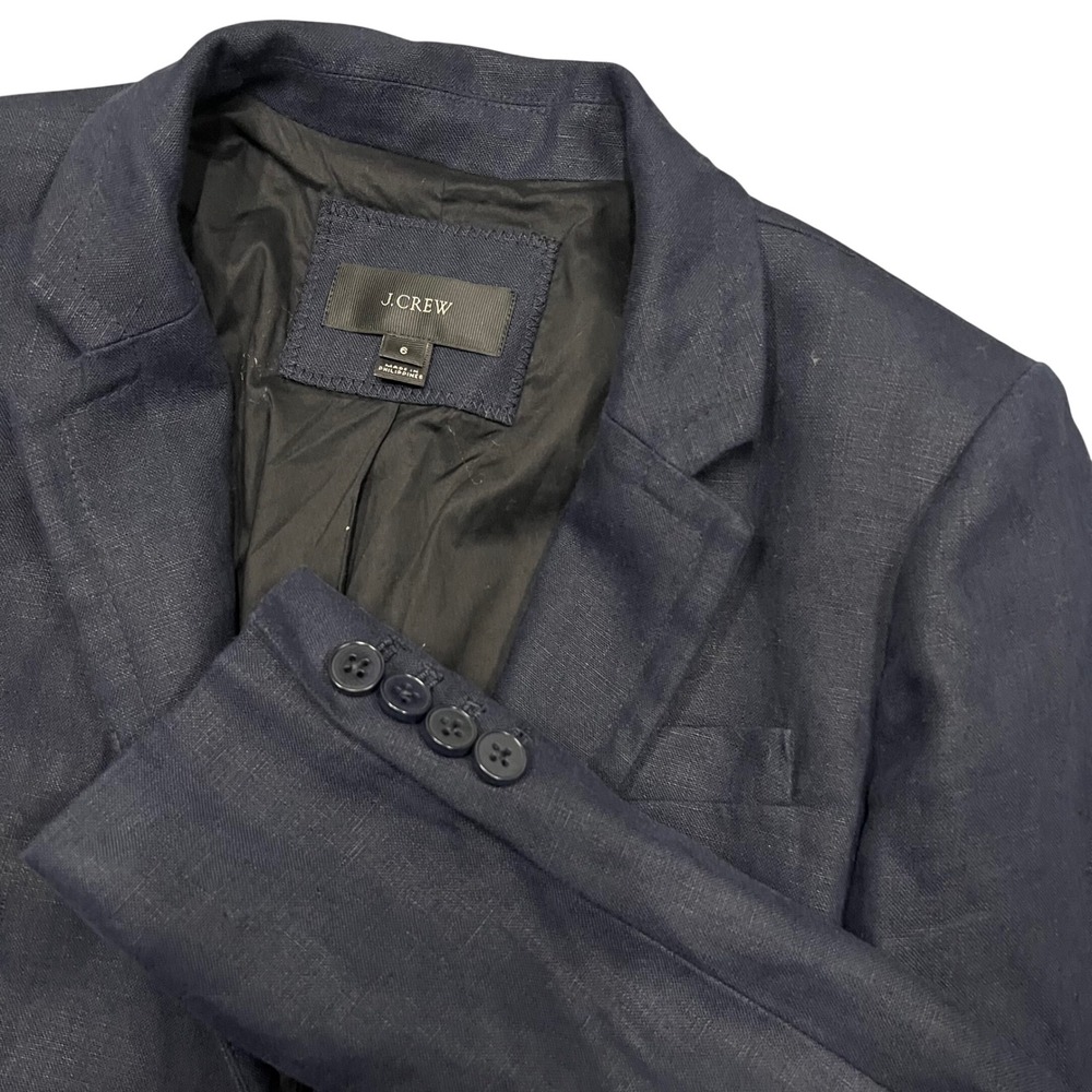 J Crew Navy Blue 100% Linen Single Button Blazer Jacket Size 6 Womens Corporate